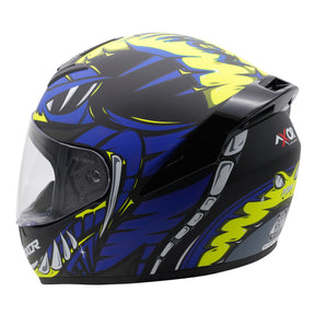 Axor Rage Full Face Motorcycle Motorbike Helmet - Python Blue Yellow Black Matt