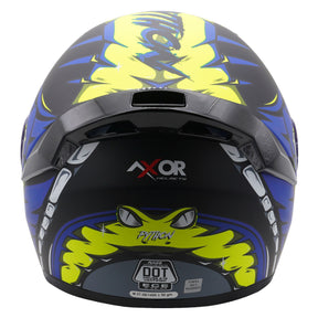 Axor Rage Full Face Motorcycle Motorbike Helmet - Python Blue Yellow Black Matt