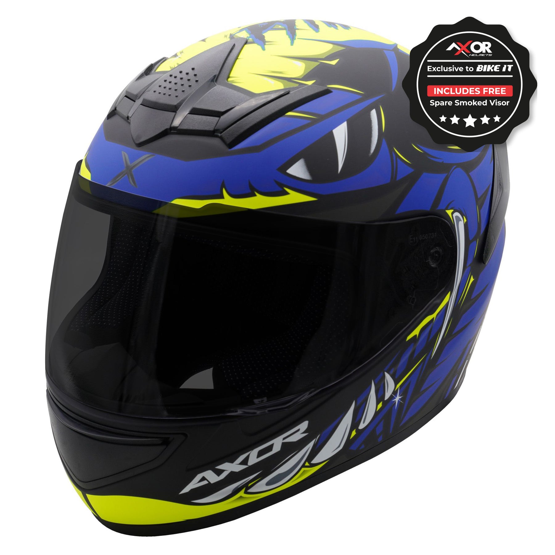 Axor Rage Full Face Motorcycle Motorbike Helmet - Python Blue Yellow Black Matt