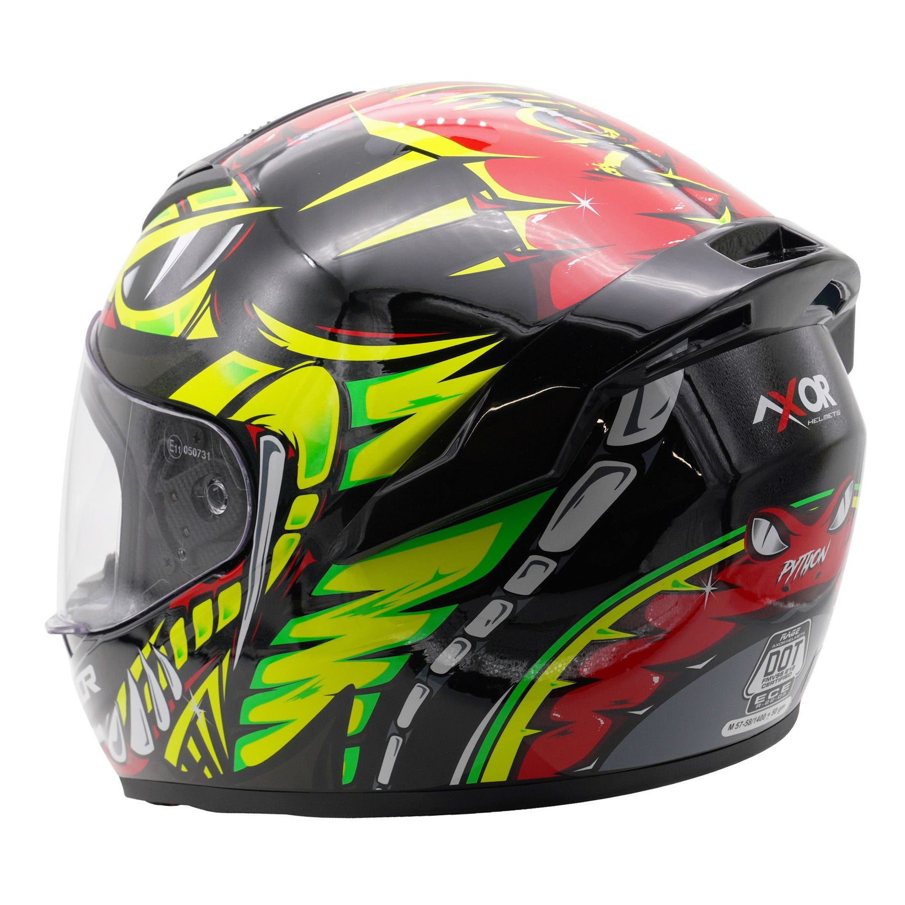 Axor Rage Full Face Motorcycle Motorbike Helmet - Python Red Yellow Black Gloss