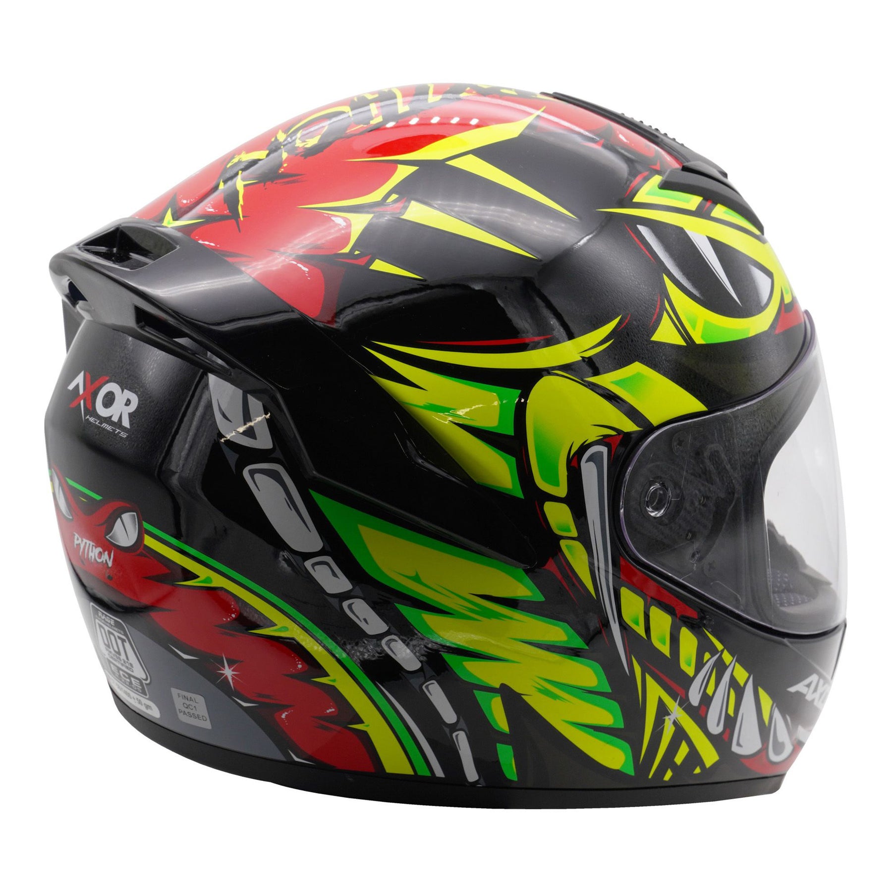 Axor Rage Full Face Motorcycle Motorbike Helmet - Python Red Yellow Black Gloss