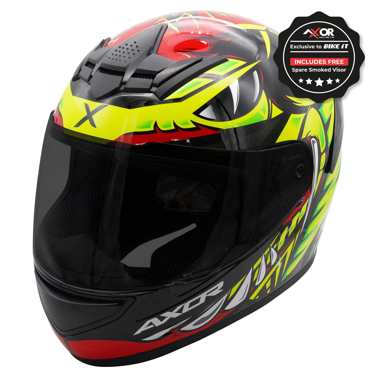 Axor Rage Full Face Motorcycle Motorbike Helmet - Python Red Yellow Black Gloss