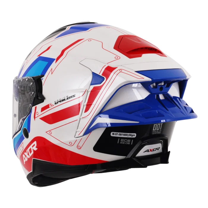 Axor Brutale Full Face Helmet With Dual Spoiler - Ryden White Red Blue
