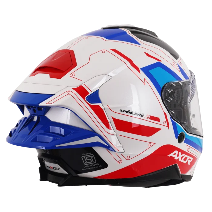 Axor Brutale Full Face Helmet With Dual Spoiler - Ryden White Red Blue