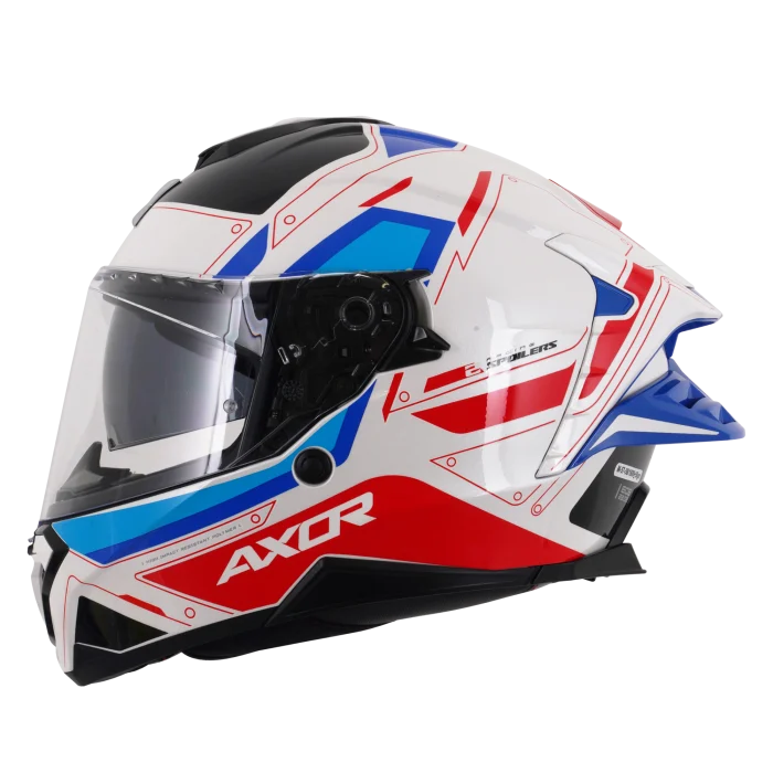 Axor Brutale Full Face Helmet With Dual Spoiler - Ryden White Red Blue
