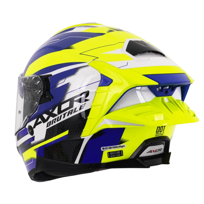 Axor Brutale Full Face Helmet With Dual Spoiler - Plexus Blue Fluo Yellow
