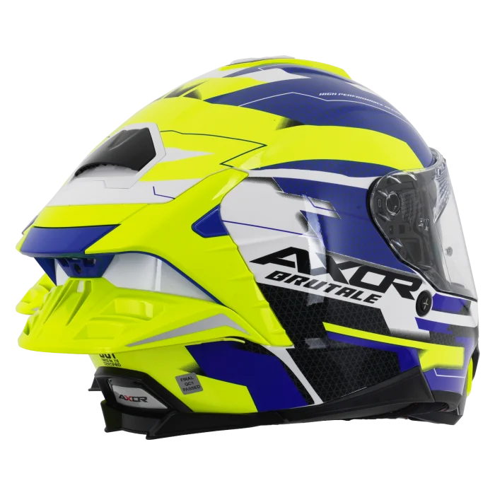 Axor Brutale Full Face Helmet With Dual Spoiler - Plexus Blue Fluo Yellow