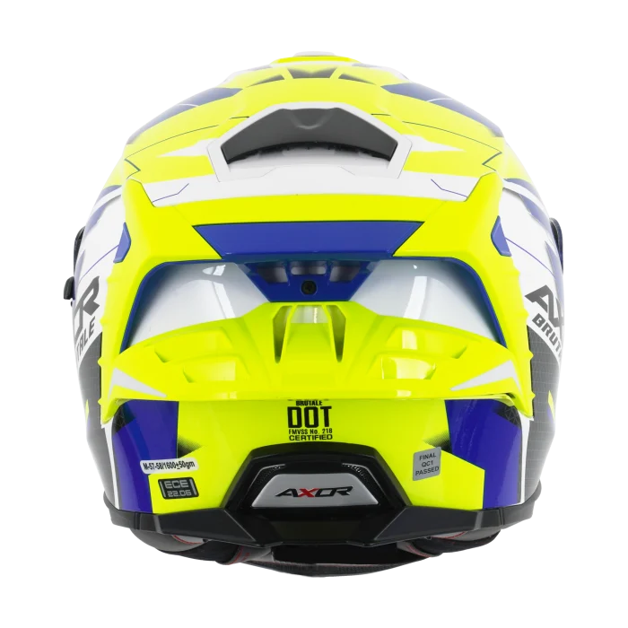 Axor Brutale Full Face Helmet With Dual Spoiler - Plexus Blue Fluo Yellow