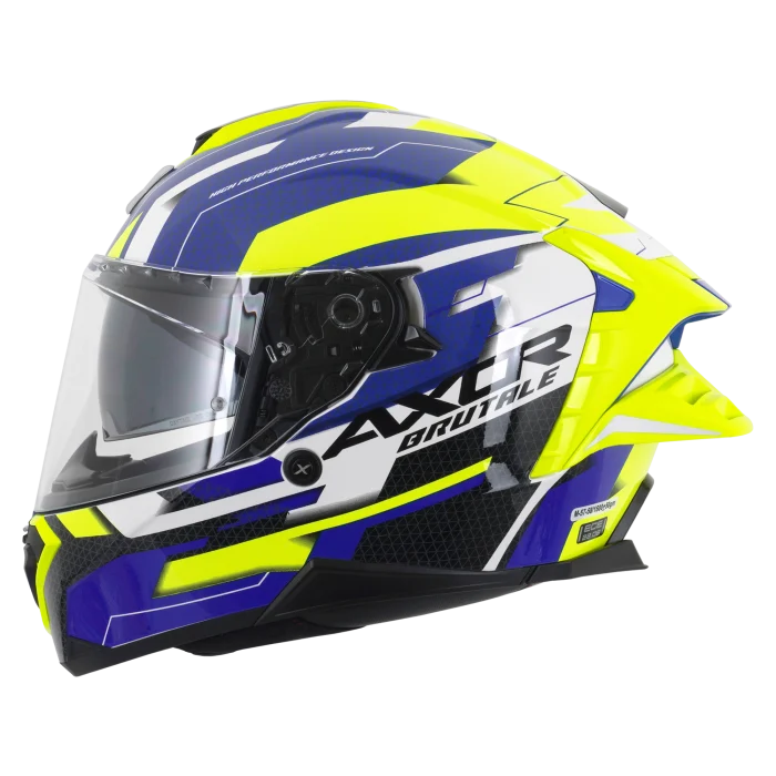 Axor Brutale Full Face Helmet With Dual Spoiler - Plexus Blue Fluo Yellow