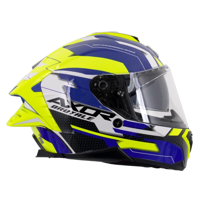 Axor Brutale Full Face Helmet With Dual Spoiler - Plexus Blue Fluo Yellow