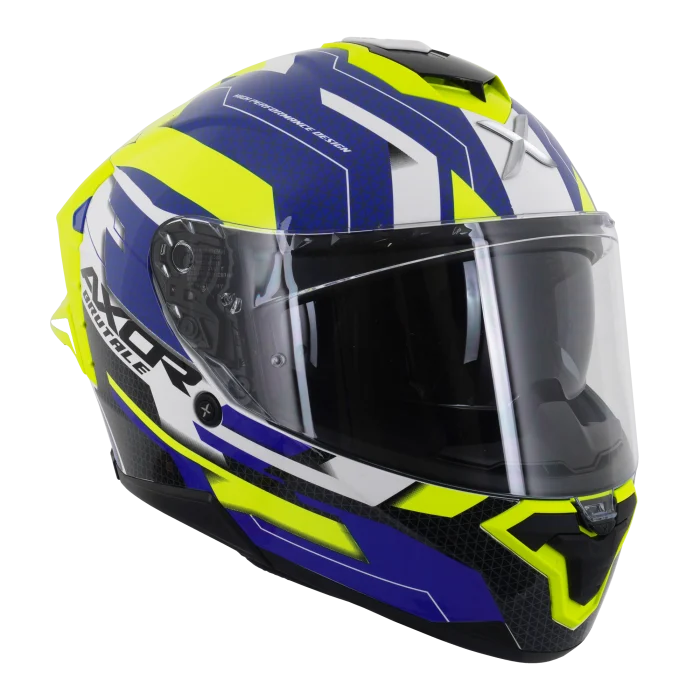 Axor Brutale Full Face Helmet With Dual Spoiler - Plexus Blue Fluo Yellow