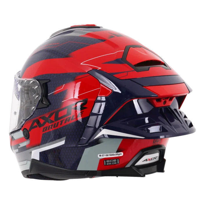 Axor Brutale Full Face Helmet With Dual Spoiler - Plexus Blue Red