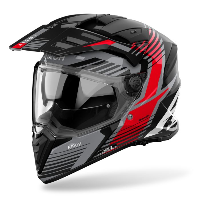 Airoh Bandit 2 in 1 Adventure Motorcycle Motorbike Helmet - Spicy Red Gloss ECE 2206