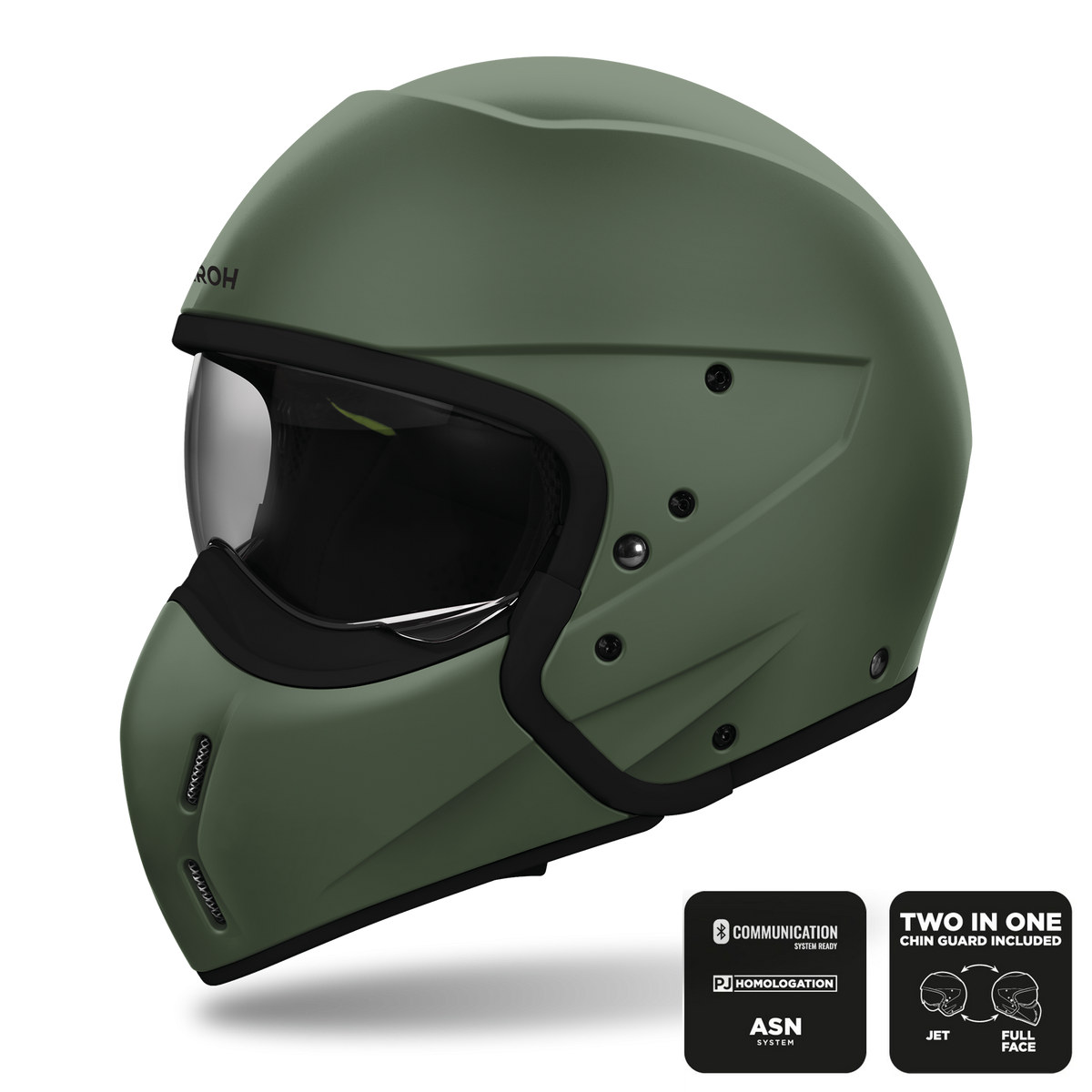 Airoh J110 2 in 1 Composite Carbon Motorcycle Motorbike Helmet - Miltary Green Matt ECE 2206