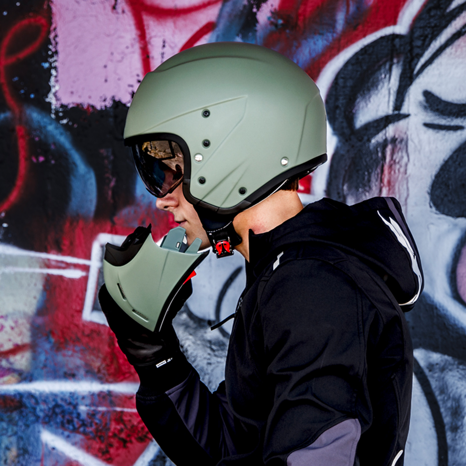 Airoh J110 2 in 1 Composite Carbon Motorcycle Motorbike Helmet - Miltary Green Matt ECE 2206