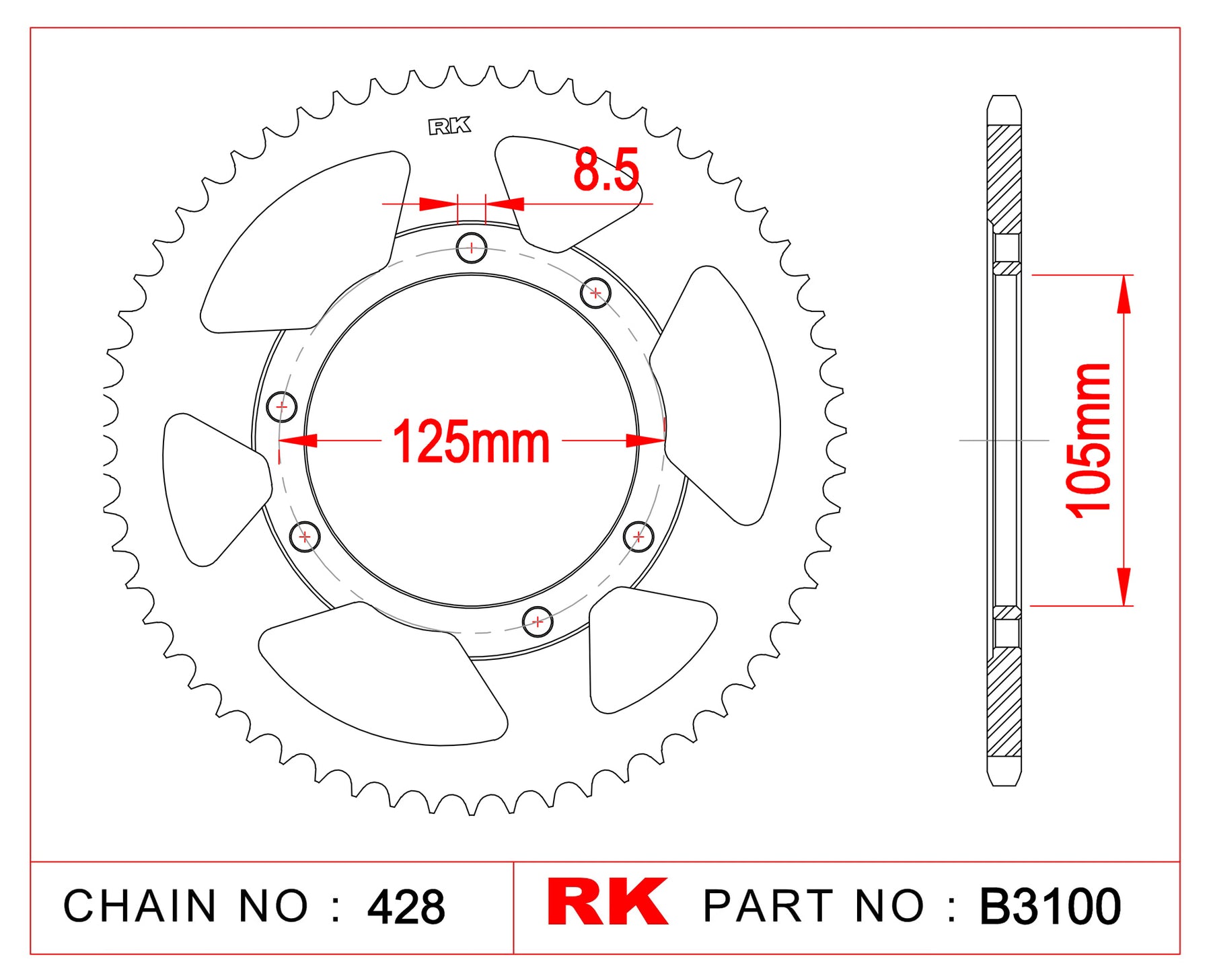 RK B3100-62 Rear Sprocket Supersprox 1134-62 JTR1135