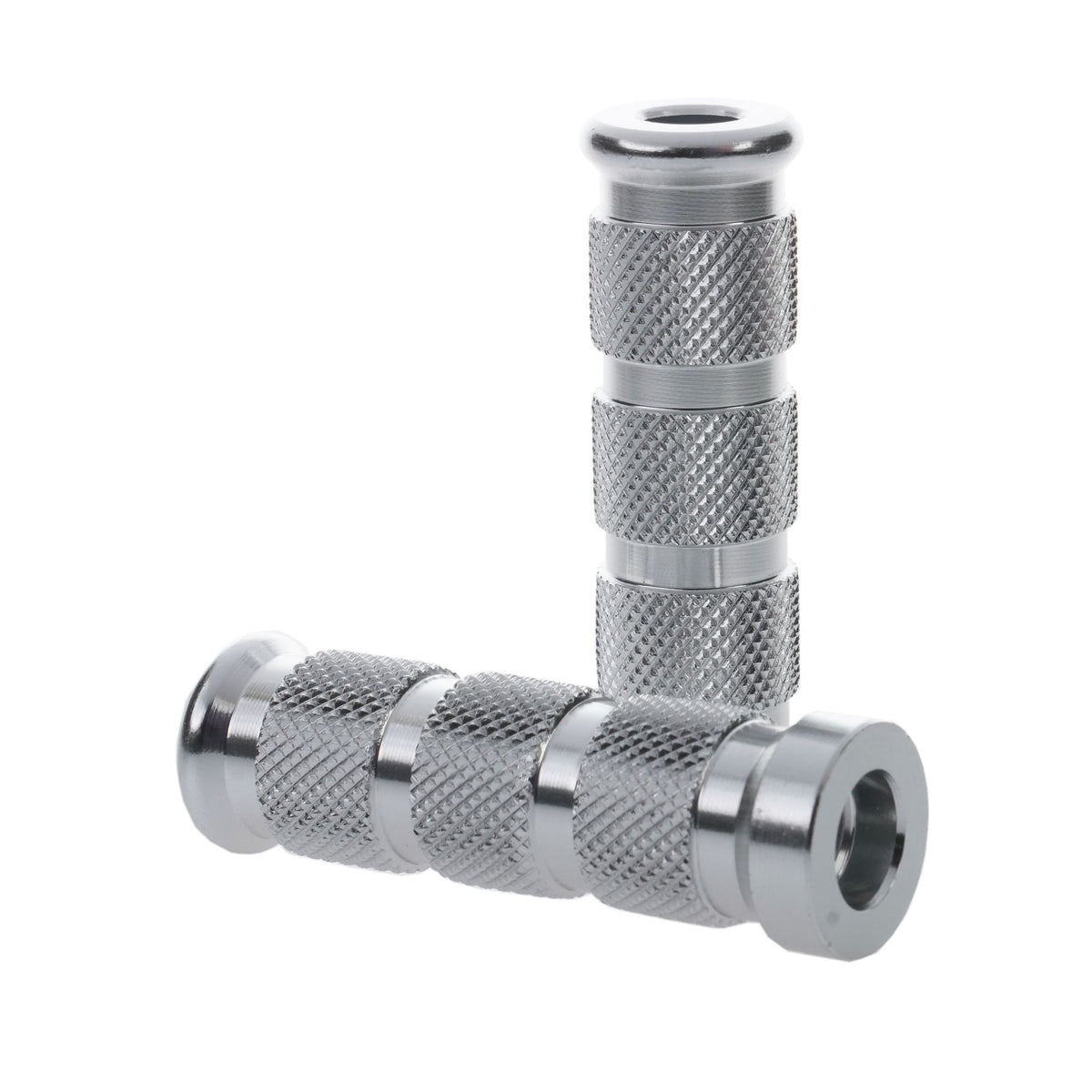 Aluminium Knurled Replacement Road/Track Footrest Pegs Round (Silver / Chrome) - PAIR