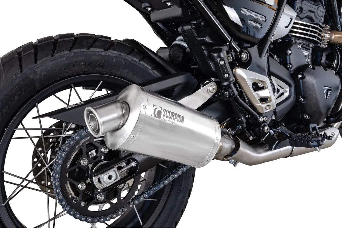Triumph Scrambler 400 X & XC (2024-2026) SCORPION Exhaust Factory Oval Slip-on – Brushed Stainless Steel