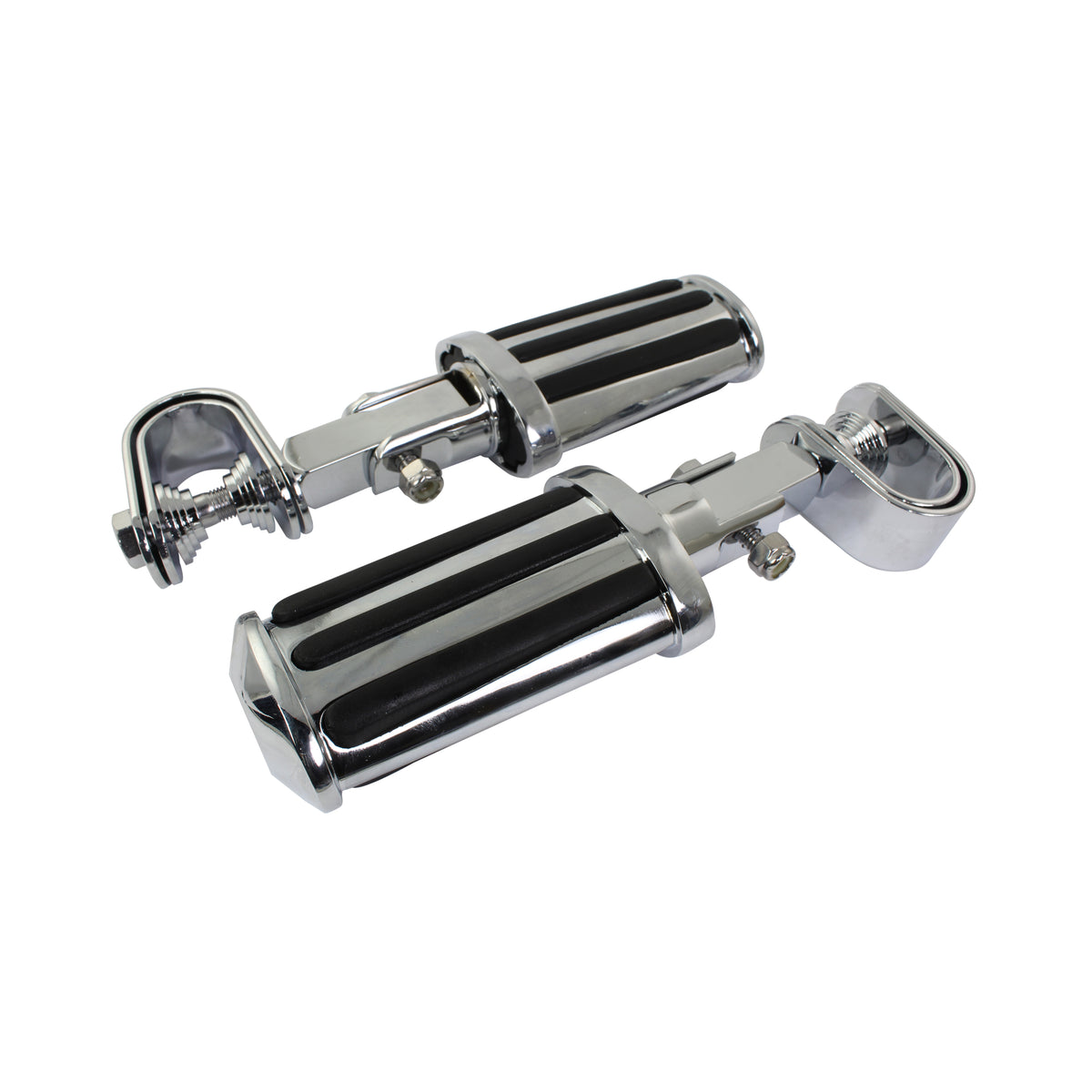 Bike It Universal Chrome Motorcycle Footpegs With Inlays Clamp Fit