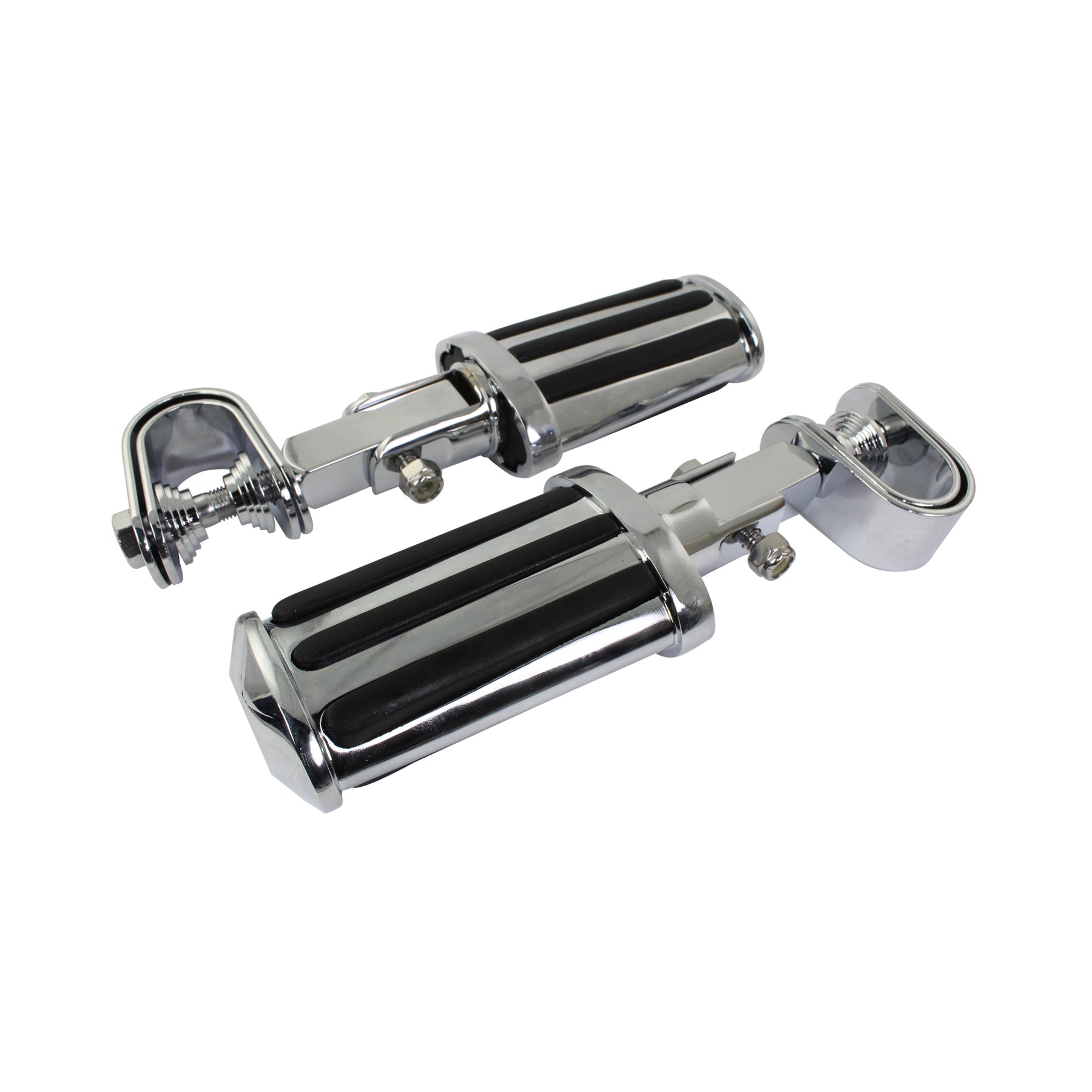 Bike It Universal Chrome Motorcycle Footpegs With Inlays Clamp Fit