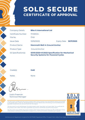 Mammoth Motorcycle Scooter Bolt In Ground Anchor Sold Secure Gold Approved