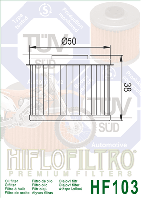 Hiflo Premuim Motorcycle Oil Filter HF103 Replaces Honda 15410-K0A-DB1