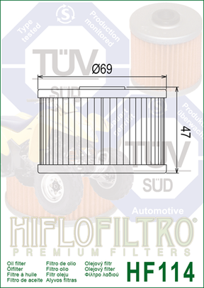 Hiflo Premuim Motorcycle Oil Filter HF114 Replaces Honda 15412-HP7-A01