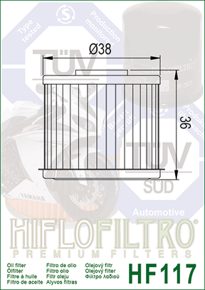 Hiflo Premuim Motorcycle Oil Filter HF117 Replaces Honda 15412-MGS-D21
