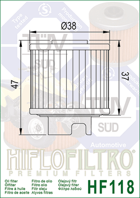 Hiflo Premuim Motorcycle Oil Filter HF118 Replaces Honda 15412-HB6-003