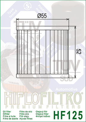 Hiflo Premium Motorcycle Oil Filter HF125 Replaces Kawasaki 16097-1002