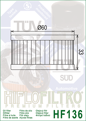 Hiflo Premium Motorcycle Oil Filter HF136 Replaces Suzuki 16510-38240