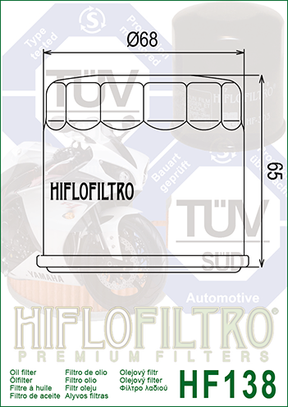 Hiflo Premium Motorcycle Oil Filter HF138C Replaces Aprilia 857187 - Chrome
