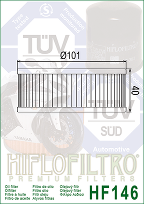 Hiflo Premium Motorcycle Oil Filter HF146 Replaces Yamaha 1J7-13440-90
