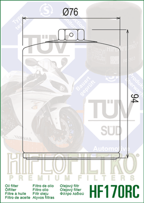 Hiflo Racing Motorcycle Oil Filter HF170CRC Replaces Harley 63796-77 - Chrome