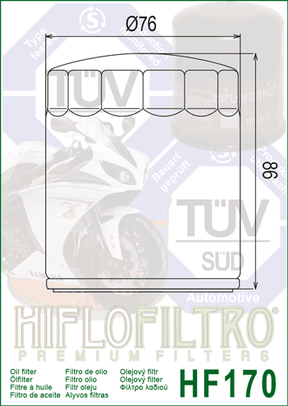 Hiflo Premium Motorcycle Oil Filter HF170B Replaces Harley 63796-77