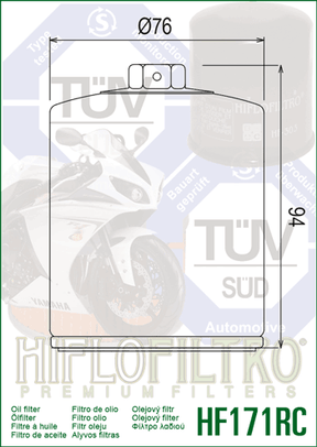 Hiflo Racing Motorcycle Oil Filter HF171BRC Replaces Harley 63731-99 - Chrome