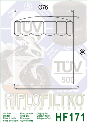 Hiflo Premium Motorcycle Oil Filter HF171B Replaces Harley 62700296 - Black