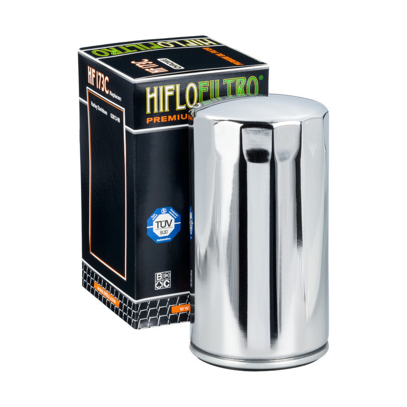 Hiflo Premium Motorcycle Oil Filter HF173C Replaces Harley 63813-90 - Chrome