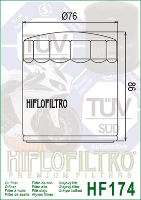 Hiflo Premium Motorcycle Oil Filter HF174C Replaces Harley 63793-01K - Chrome