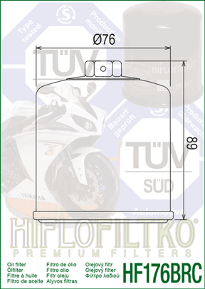 Hiflo Premium Performance Motorcycle Oil Filter HF176BRC Replaces Harley 62700280 - Black