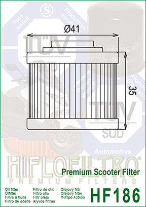 Hiflo Premium Motorcycle Oil Filter HF186 Replaces Aprilia AP3HAA000309