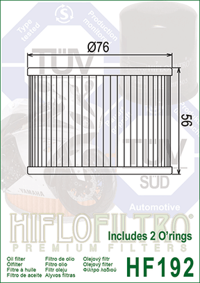 Hiflo Premium Motorcycle Oil Filter HF192 Replaces Triumph 121-00-31-T0-301