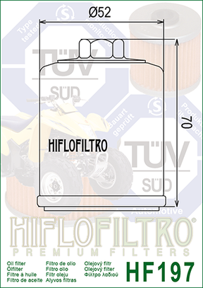 Hiflo Premium Motorcycle Oil Filter HF197 Replaces Hyosung 16510-HP7-600-HAS