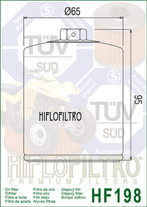 Hiflo Premium Motorcycle Oil Filter HF198 Replaces Polaris 2540086