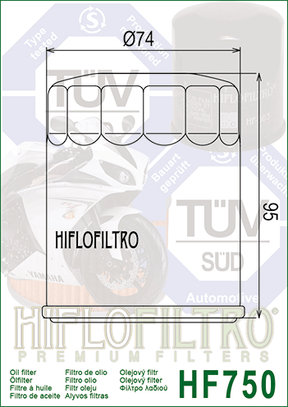 Hiflo Premuim Motorcycle Oil Filter HF750 Replaces Yamaha N26-13440-00-00