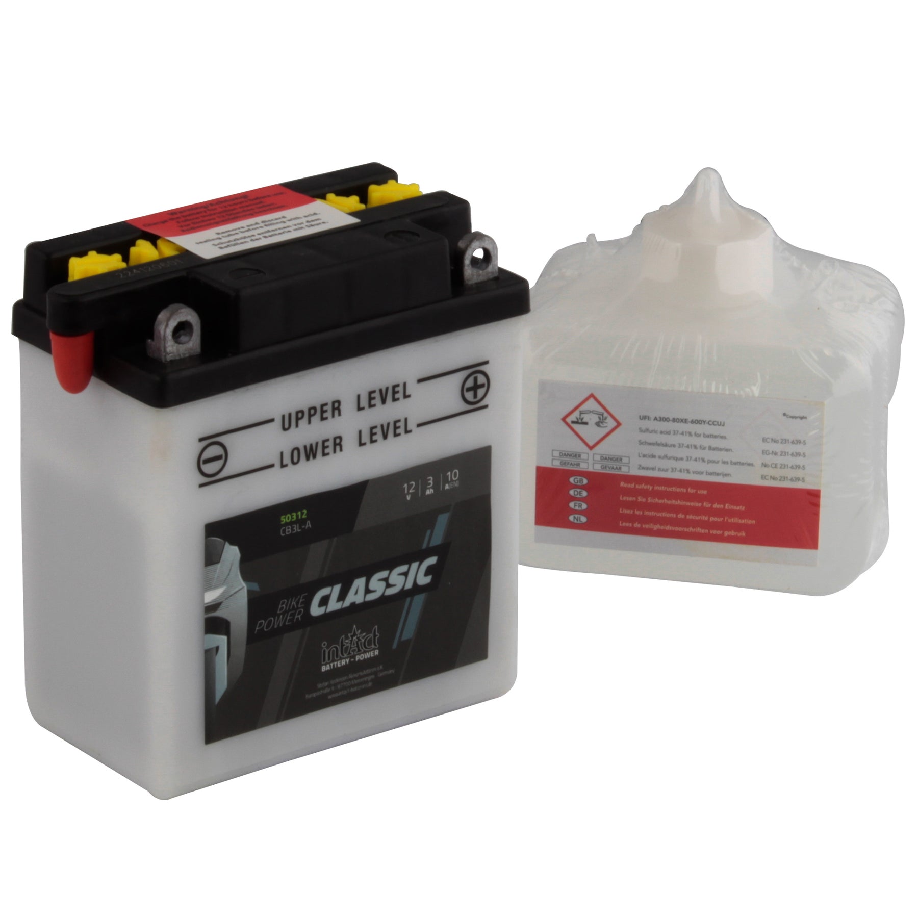 intAct CB3L-A Classic Motorcycle Bike-Power Battery With Acid Pack