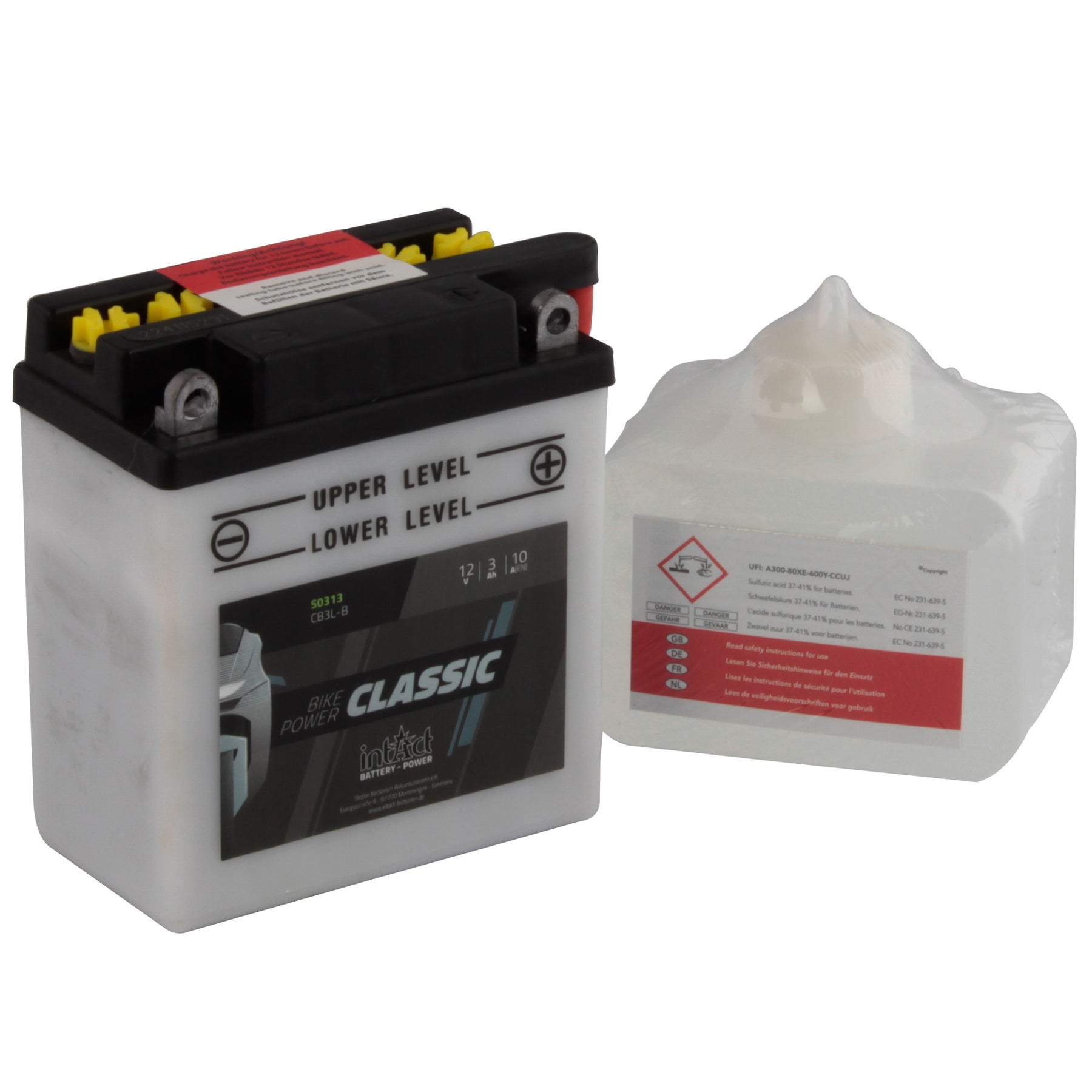 intAct CB3L-B Classic Motorcycle Bike-Power Battery With Acid Pack