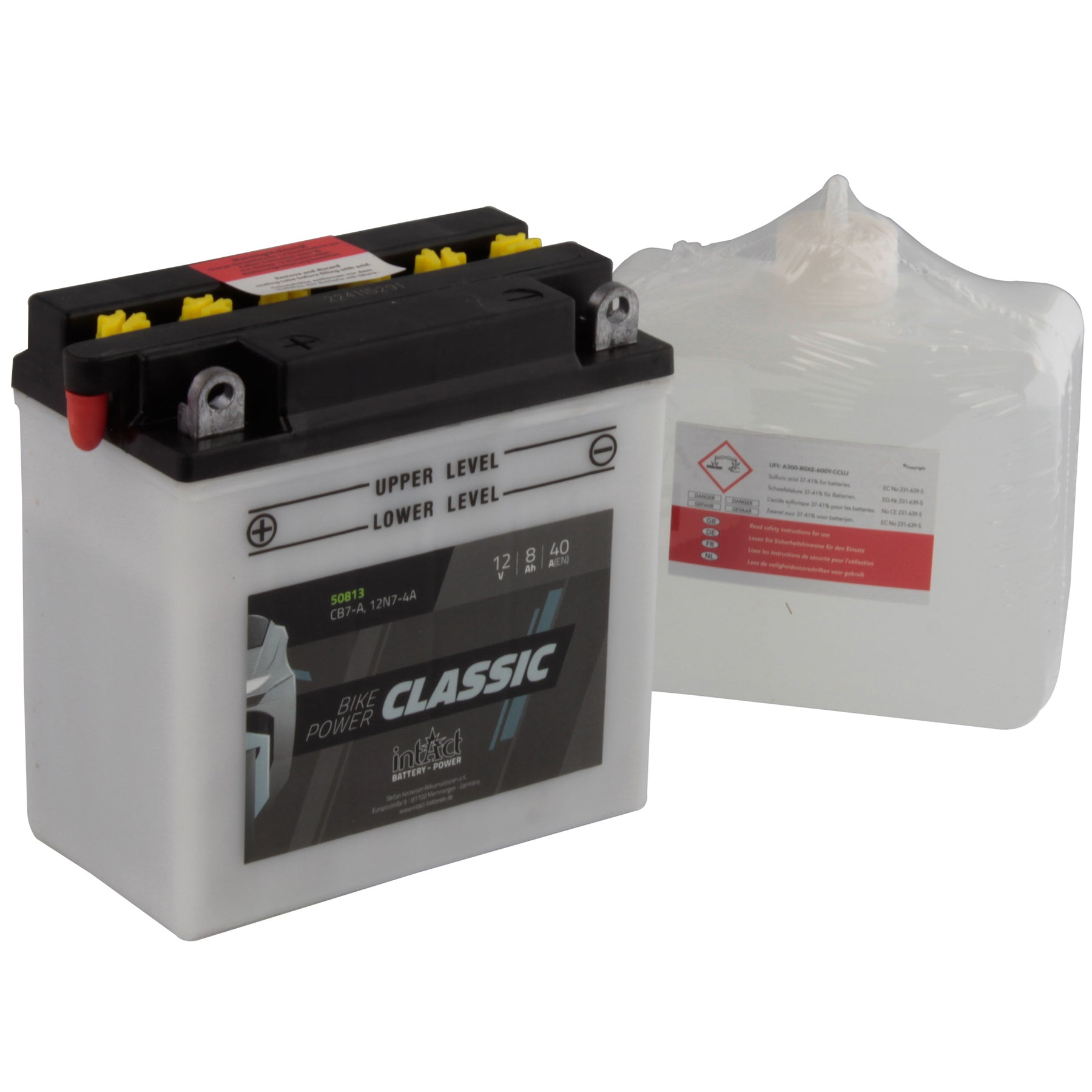 intAct CB7-A / 12N7-4A Classic Motorcycle Bike-Power Battery With Acid Pack