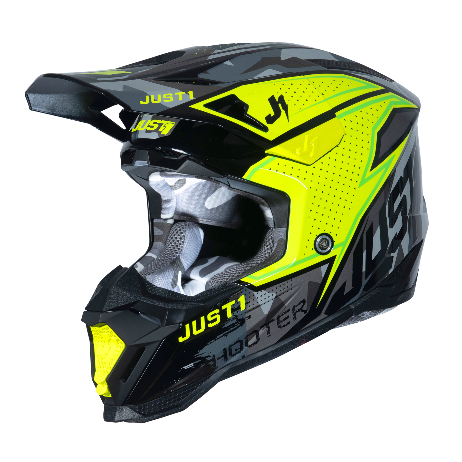 Just1 J40 Motocross Helmet Shooter Camo Fluo Yellow Black