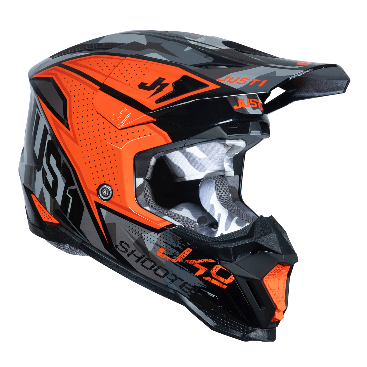 Just1 J40 Motocross MX Motorbike Helmet Shooter Camo Orange Black